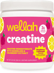 Wellah Creatine for Women Raspberry Lemonade bottle showing convenient daily serving