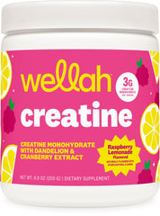 Wellah Creatine for Women Raspberry Lemonade bottle showing convenient daily serving