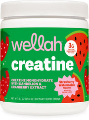 Wellah Creatine for Women container with Strawberry Watermelon flavor enables easy daily dosing.
