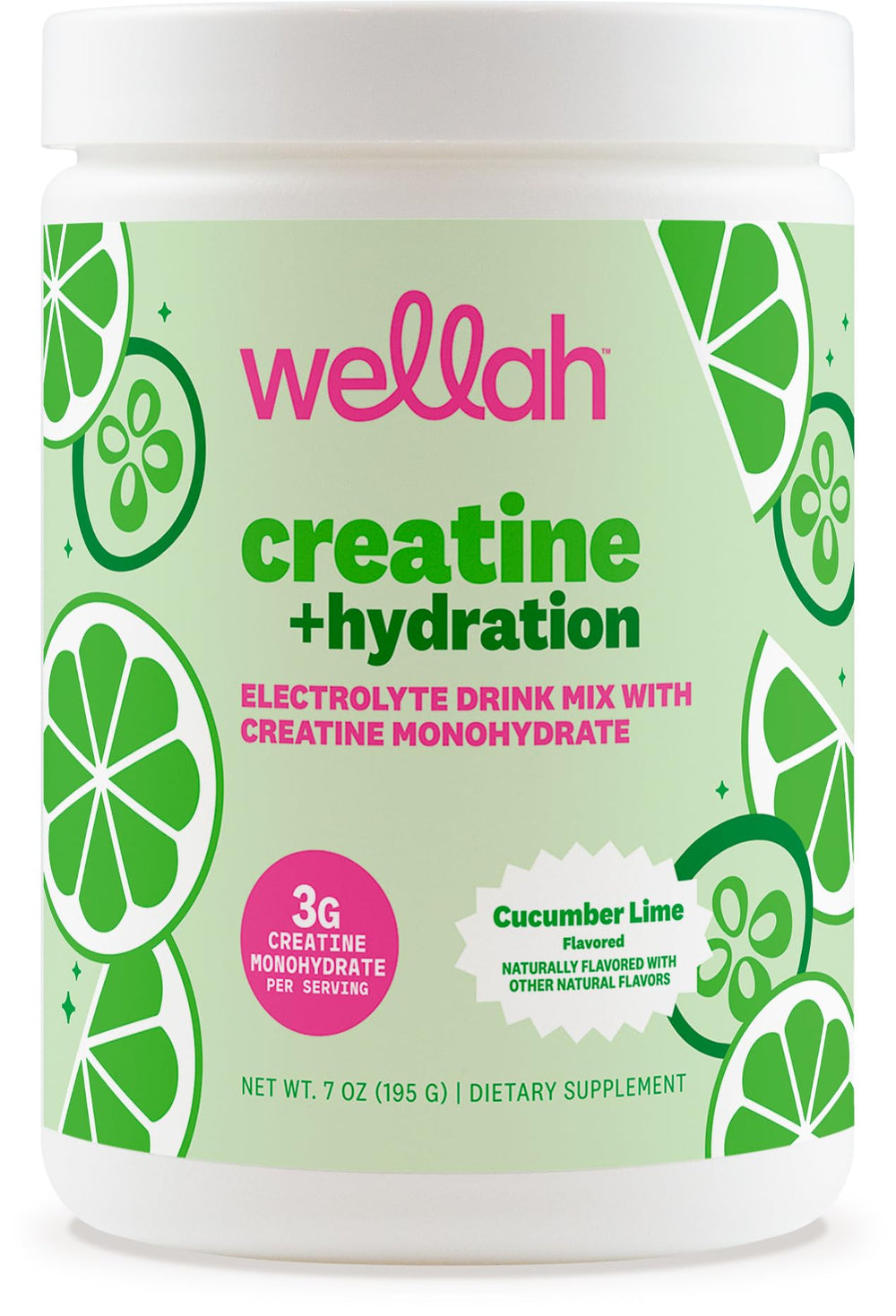 Wellah Creatine + Hydration cucumber-lime bottle offers refreshing energy support for workouts