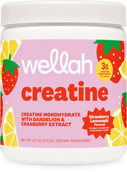 Wellah Creatine for Women Strawberry Lemonade bottle shown as refreshing workout fuel.