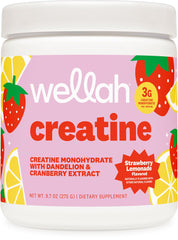Wellah Creatine for Women Strawberry Lemonade bottle shown as refreshing workout fuel.