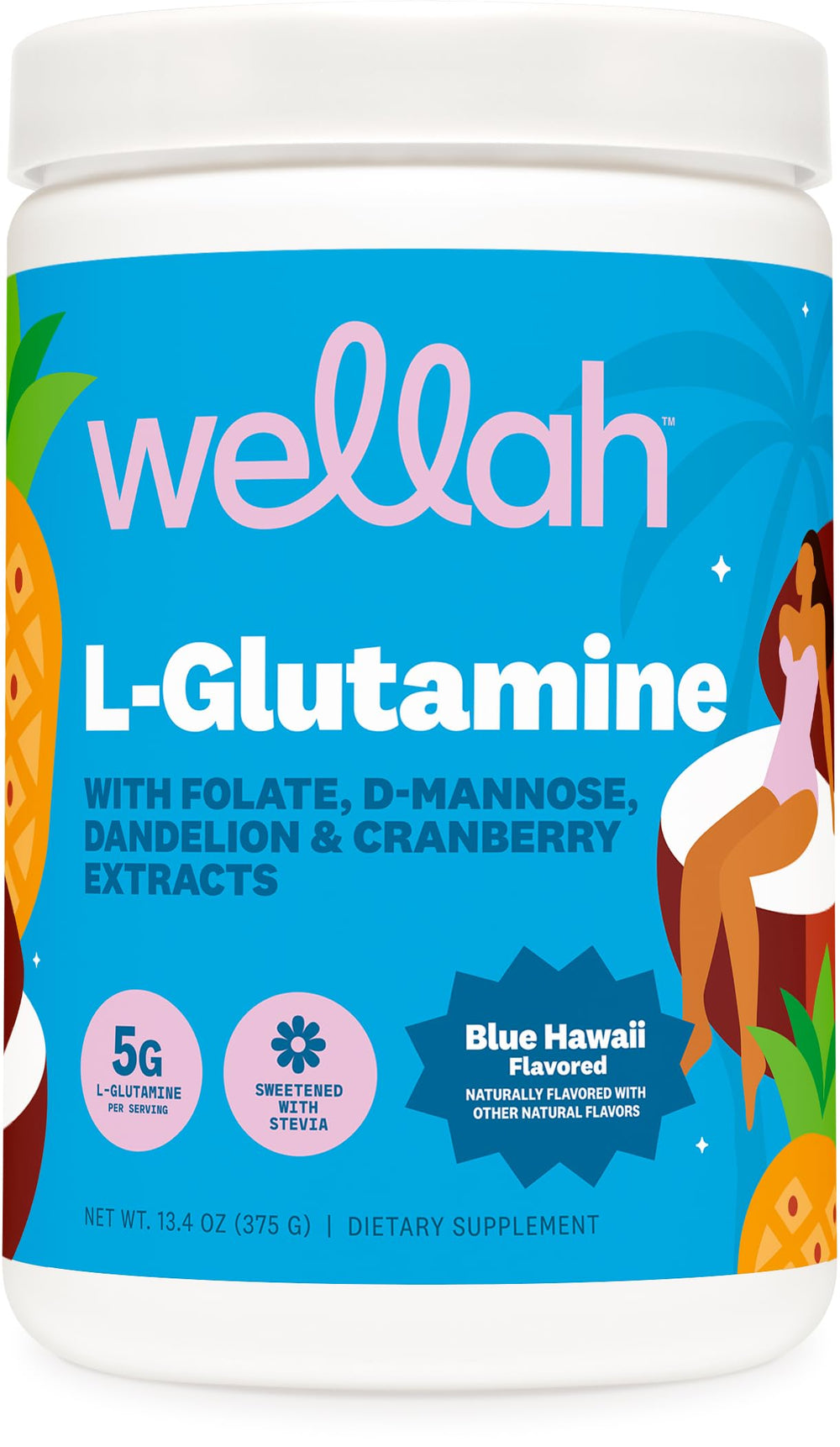 Wellah L-Glutamine Blue Hawaii bottle for easy daily supplementation