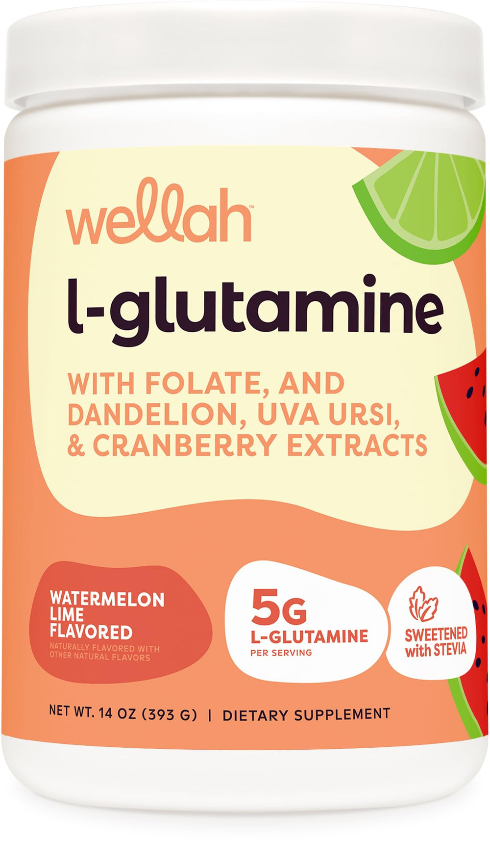 Wellah L-Glutamine Watermelon Lime bottle with label for daily use.