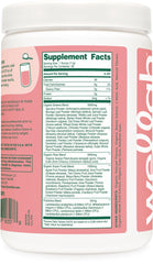 Wellah Leaf Laugh Love Super Greens mixed in a glass with strawberry mango flavor.