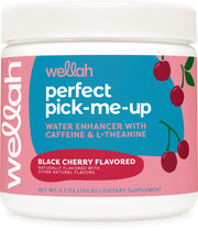 Wellah Perfect Pick-Me-Up black cherry sachet ready to mix for a quick energy lift.