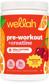 Wellah Pre-Workout Fruit Punch pour boosts focus and energy for workouts.