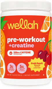 Wellah Pre-Workout Fruit Punch pour boosts focus and energy for workouts.