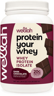 Wellah Protein Your Whey dark chocolate tub shows premium isolate for daily nutrition