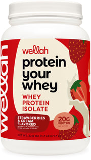 Wellah Protein Your Whey bottle with strawberries and cream flavor for convenient daily protein.