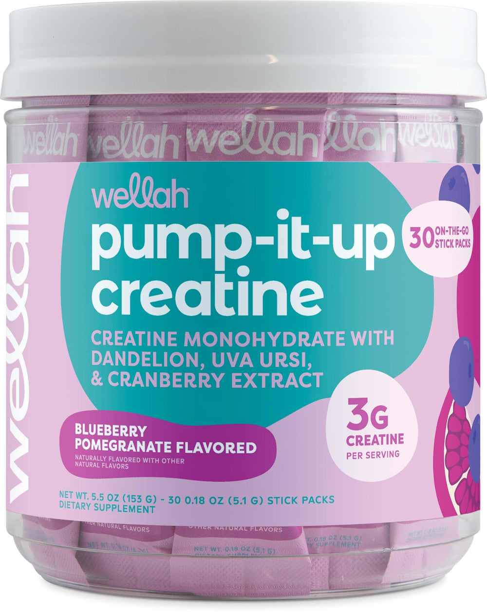 Wellah Pump-It-Up creatine stick in blueberry pomegranate for on-the-go workouts