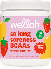 Wellah So Long Soreness BCAA Powder label in strawberry mango flavor for refreshing hydration