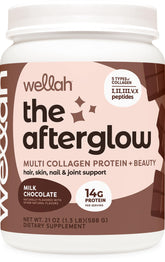 Wellah The Afterglow Chocolate bottle showing skin and joint support.