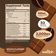 Wellah Wake Up mushroom blend container highlighting the 2000 mg complex.