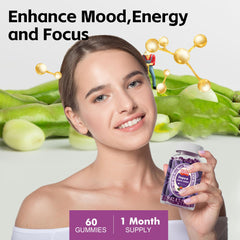 Well&Whole dopamine gummies bottle back with ingredients and nutrition details.