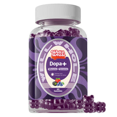 Well&Whole dopamine gummies bottle front showing berry flavor for daily mood support.