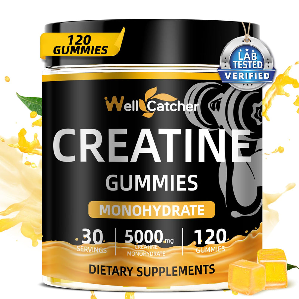 Wellcatcher Creatine Gummies orange flavor bottle ready to boost workout energy
