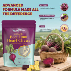 Wellcatcher Beet Root Chews ingredients label featuring grape seed extract.