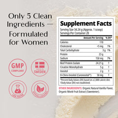 Wellena Her Protein vanilla scoop beside bottle for smooth daily shakes.