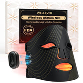 WELLEVER red light mask front view demonstrating wireless convenience for at-home use.