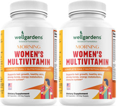 Wellgardens 100 percent Pure Womens Multivitamin bottle front showing compact capsule packaging for daily energy support