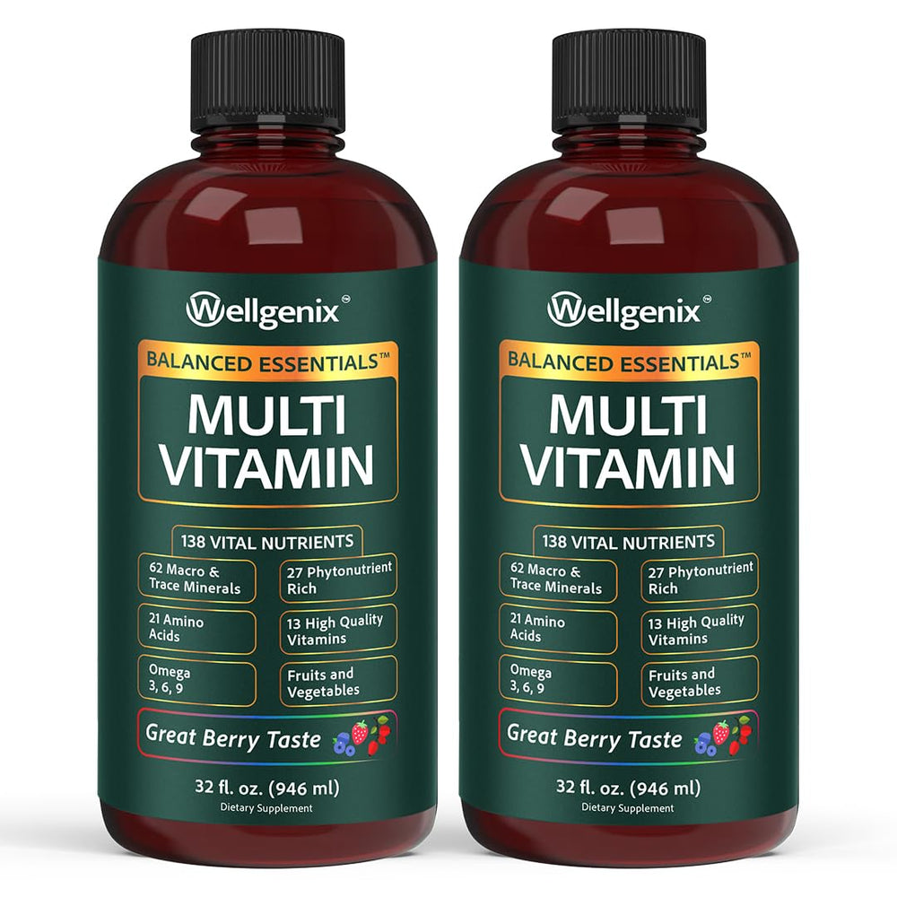 Wellgenix Balanced Essentials Plus bottle pour shows easy serving and daily immune-friendly support