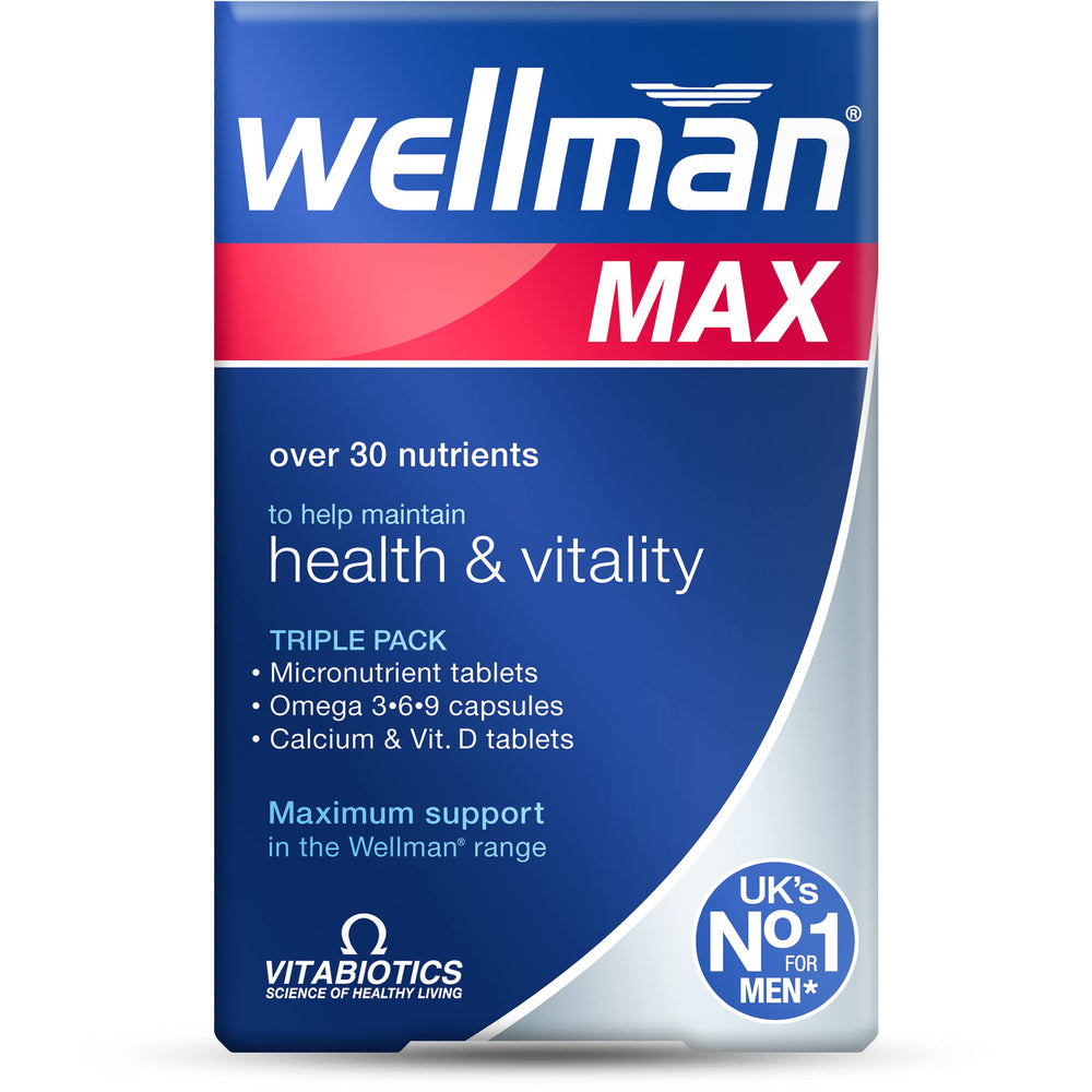 Wellman Max pack displaying 3-in-1 triple-pack for daily wellness.