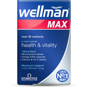 Wellman Max pack displaying 3-in-1 triple-pack for daily wellness.