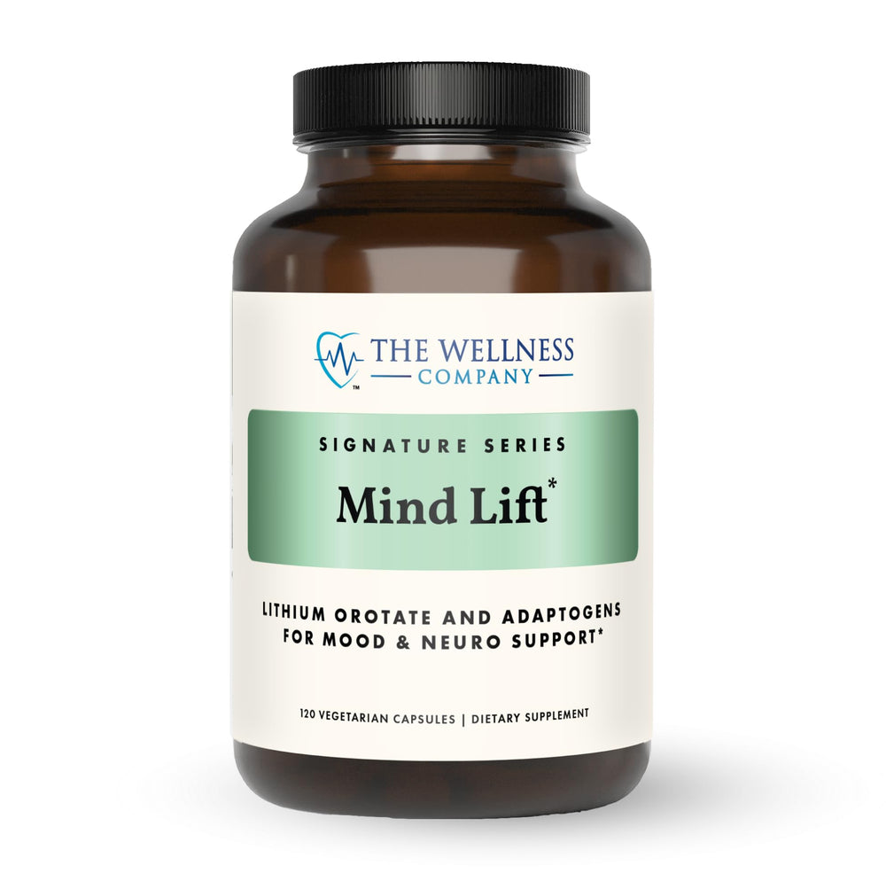 The Wellness Company Mind Lift bottle front indicating mood-support formula.
