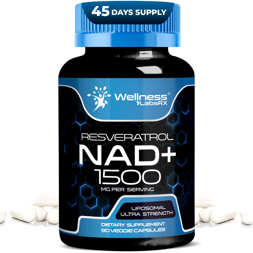 Wellness LabsRx liposomal NAD bottle front supports daily vitality.