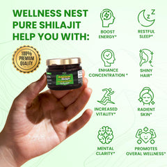 Wellness Nest Gold Shilajit resin dissolving in tea for daily energy ritual