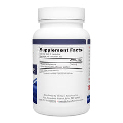 Wellness Resources PhosphatidylSerine label closeup highlights non-GMO, 100 mg capsules.