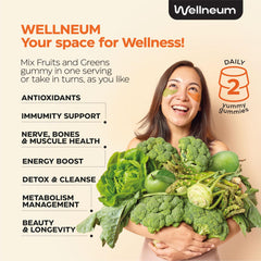 Close-up of Wellneum gummies highlighting fruity flavors and natural ingredients.