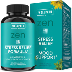 WellPath Zen bottle showing calming stress relief formula.