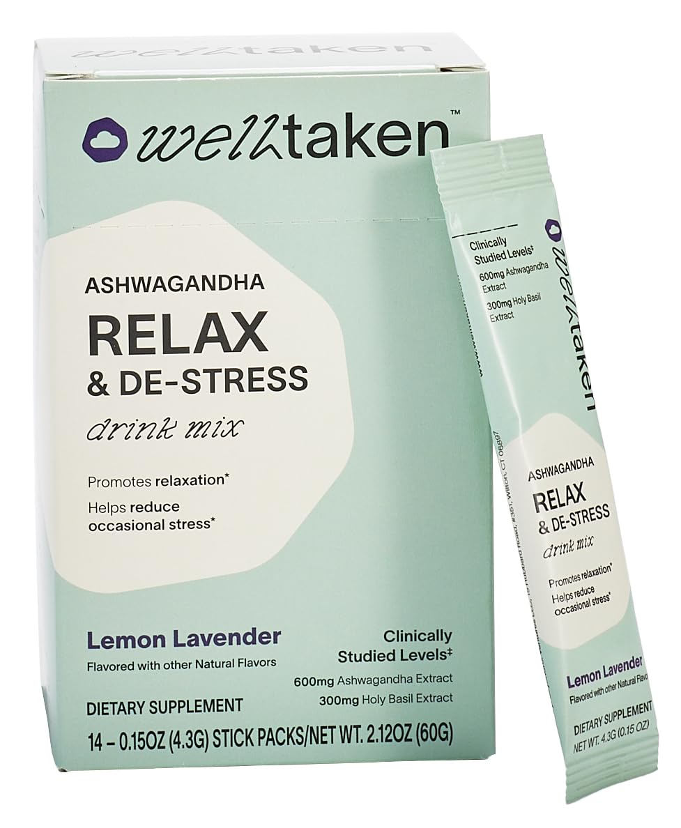 WellTaken Ashwagandha Relax lemon lavender powder stick ready to mix for calm relief