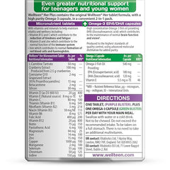 Wellteen Her Plus Omega-3 capsule close-up for brain and eye support.