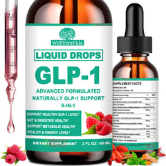 WellVeraVida GLP-1 Drops bottle with dropper for easy daily use supporting metabolism.