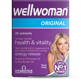 Wellwoman Advanced Vitamin bottle front view supports daily energy and wellness.