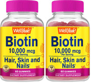 WellYeah Biotin 10000 mcg gummies bottle display highlights easy daily use.