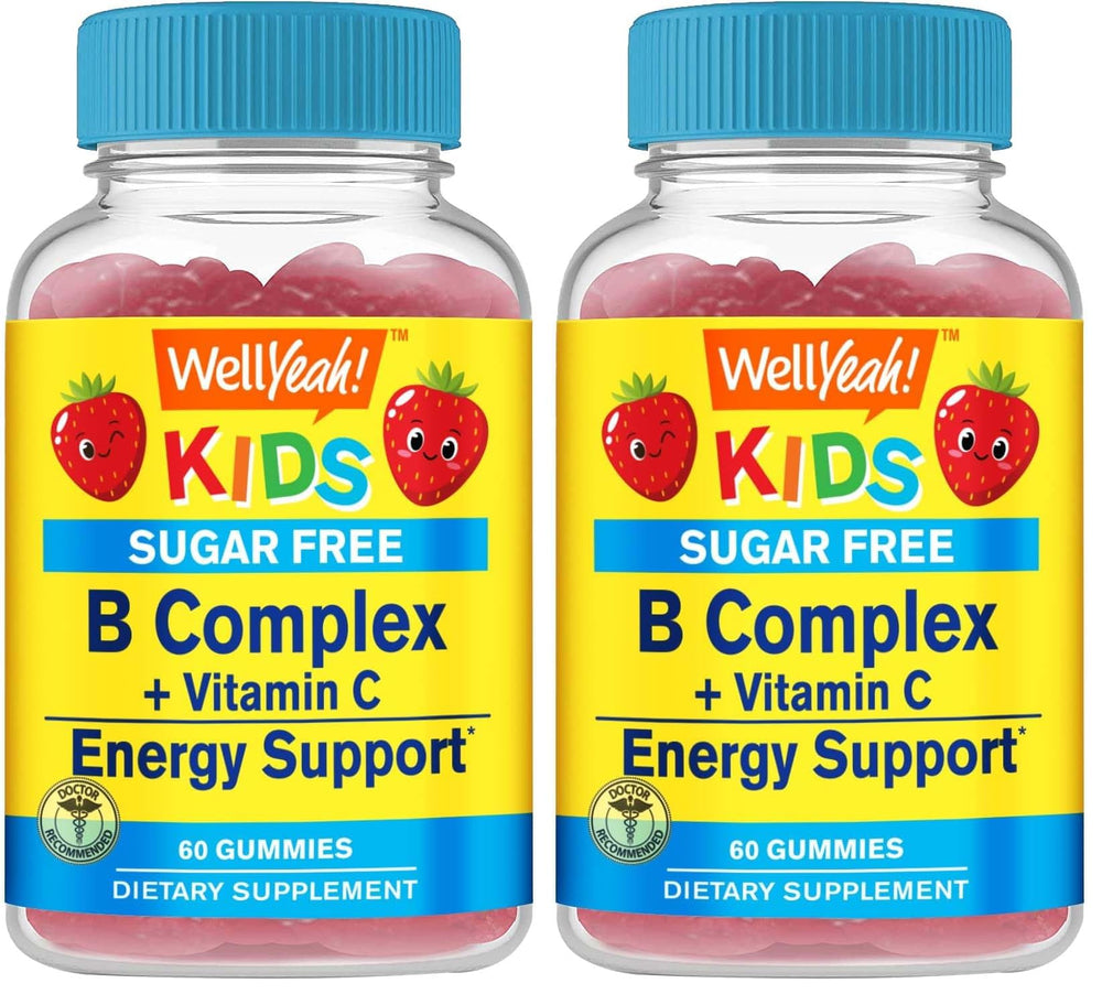 WellYeah Kids B-Complex gummies bottle with strawberry flavor for daily energy support