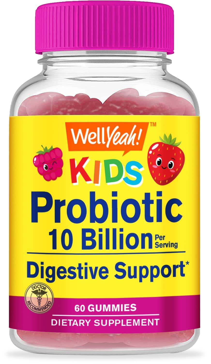 WellYeah Kids Probiotics bottle highlighting 10B CFU for daily gut balance.