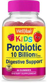 WellYeah Kids Probiotics bottle highlighting 10B CFU for daily gut balance.