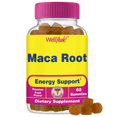 WellYeah Maca Root Gummies bottle shows a 60-count package for daily energy and balance.