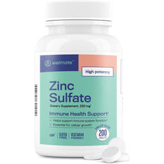 WELMATE Zinc Sulfate bottle cap pour shows 50 mg zinc for daily support