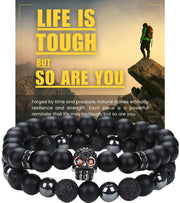 WestLuna men's beaded bracelet set with obsidian, hematite, lava stone for daily protection.