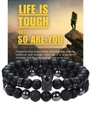 WestLuna men's beaded bracelet set with black obsidian, hematite, and lava beads for daily protection.