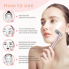 weyais LED skincare wand highlights color-specific benefits for various beauty needs.