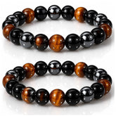 WFJ Black Obsidian Hematite triple protection bracelet set on display showing balance