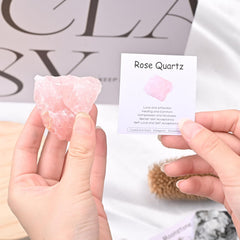WHAL&YUNE rose quartz raw stone in hand for portable calm