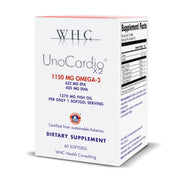 WHC UnoCardio X2 bottle with softgels for daily omega-3 support
